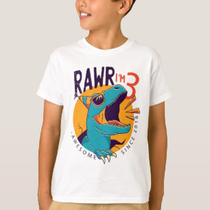 Kinder Rawr Ik ben 3 3e verjaardag T Rex Dinosaur  T-shirt