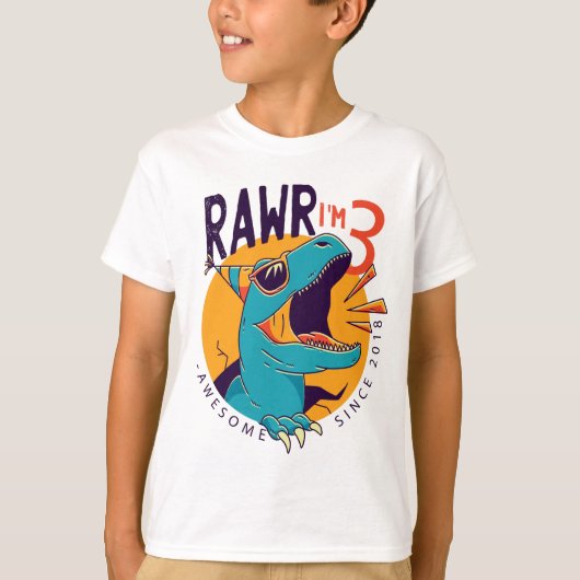Kinder Rawr Ik ben 3 3e verjaardag T Rex Dinosaur  T-shirt (Voorkant)