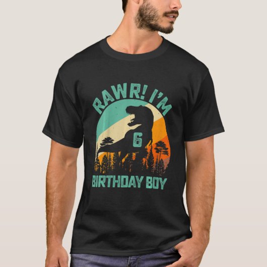 Kinder Rawr Ik ben 6 6th Birthday Boys Dinosaur Re T-shirt (Voorkant)