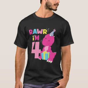 Kinder Rawr Im 4 Dinosaur Girl 4th Birthday Party T-shirt