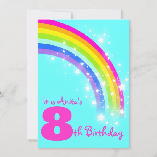 Kinder regenboog 8e verjaardag van aqua - verjaard kaart (Voorkant)