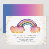 Kinder regenboogwolk: Birthday Party Kaart (Voorkant / Achterkant)