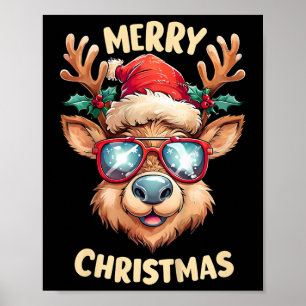 Kinder rendieren Vrolijk Kerstfeest Kerstman Hoed Poster