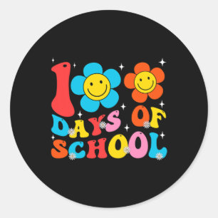 Kinder Retro Groovy 100 dagen Gelukkige 100ste dag Ronde Sticker