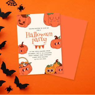 Kinder Retro Schattigee Pompoen Halloween Party Kaart