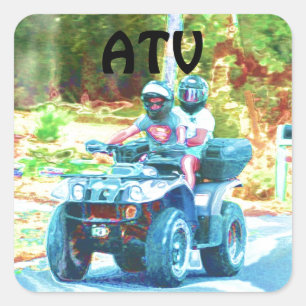 Kinder Riding ATV All Terrain Vehicle on Road Vierkante Sticker