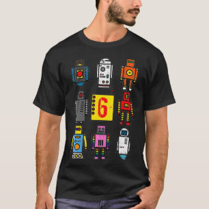 Kinder robot 6th Birthday Retro Robotics met cijfe T-shirt