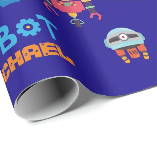 Kinder ROBOT genaamd Royal Blue Cartoon Funny Robo Cadeaupapier (Rol Hoek)