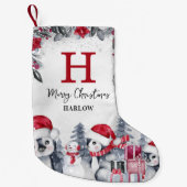 Kinder Rode Pinguïn Monogram Naam Kleine Kerstsok (Voorkant)