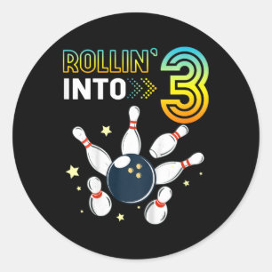 Kinder Rolling In 3 Jaar Oud Verjaardag Bowling Lo Ronde Sticker