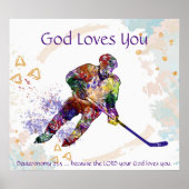 Kinder Room Scripting God houdt van u Hockey Playe Poster (Voorkant)