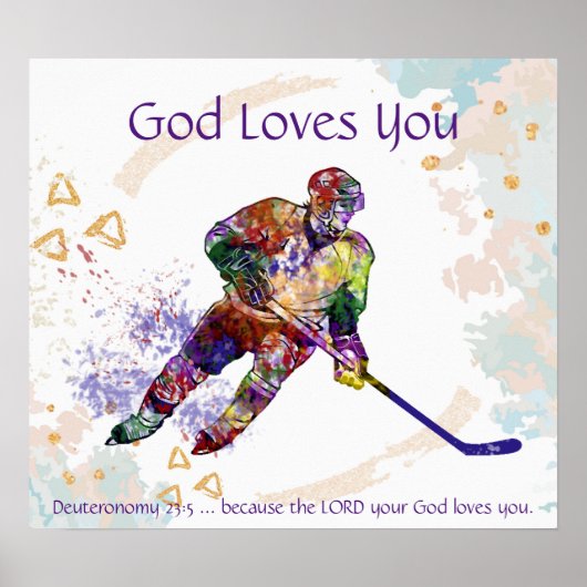 Kinder Room Scripting God houdt van u Hockey Playe Poster (Voorkant)