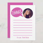 Kinder roze bedankkaart met aangepaste foto (Voorkant / Achterkant)
