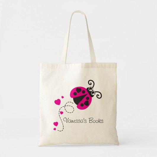 Kinder roze ladybug / ladybird hearts library bag tote bag (Voorkant)