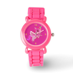 Kinder Roze riem Glitter Cute Winged Unicorn Watch Horloge
