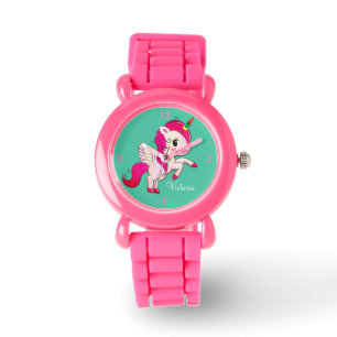 Kinder Roze riem Glitter Cute Winged Unicorn Watch Horloge