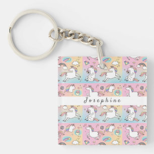 Kinder Roze Unicorn Monogram Rainbow Star Sleutelhanger