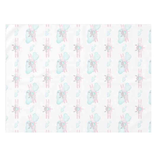 Kinder Roze Vliegtuig Vliegende Luchtvaart Verjaar Tafelkleed (Voorkant (Horizontaal))