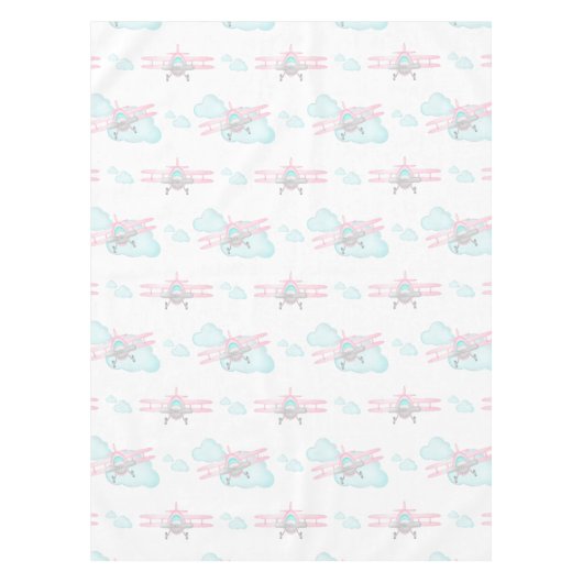 Kinder Roze Vliegtuig Vliegende Luchtvaart Verjaar Tafelkleed (Voorkant)