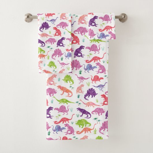 Kinder roze Waterverf Dinosaur Pattern Girls Bad Handdoek (Insitu)