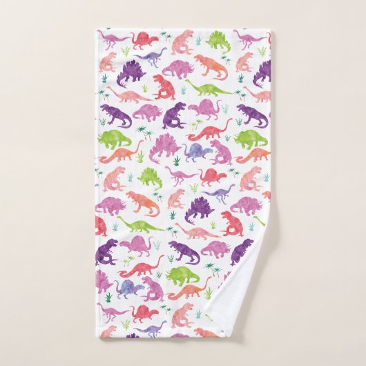 Kinder roze Waterverf Dinosaur Pattern Girls Bad Handdoek (Handdoek)