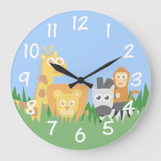 Kinder ruimte - Safari Animals Thmed Wall Clock Grote Klok (Voorkant)