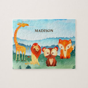 Kinder Safari Dieren Green Blue Forest Cute Legpuzzel