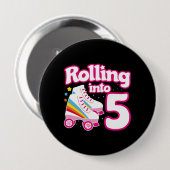 Kinder Schaats Partij - 5e verjaardag - Rollschaat Ronde Button 4,0 Cm (Voorkant /achterkant)
