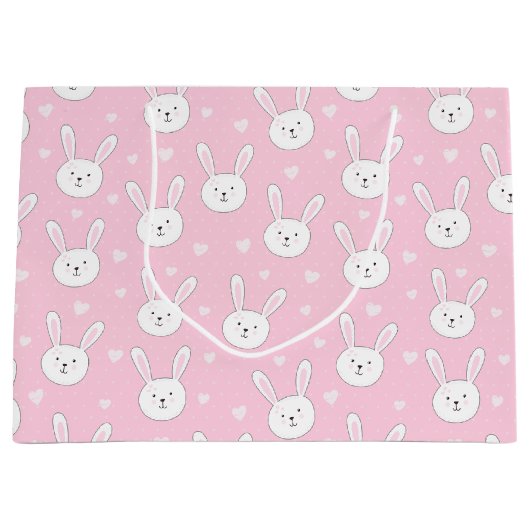 Kinder Schattige Bunny Rabbit Paasroze harten Groot Cadeauzakje (Voorkant)