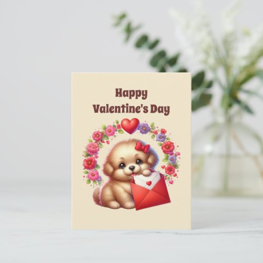 Kinder schattige Happy Valentine's Day puppy Feestdagenkaart (Staand voorkant)