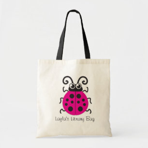 Kinder schattige roze ladybug / ladybird library b tote bag