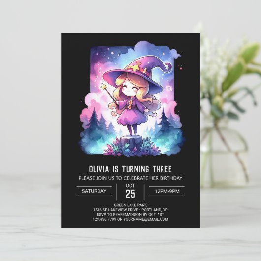 Kinder Schattige Wizard Verjaardag Kaart (Staand voorkant)