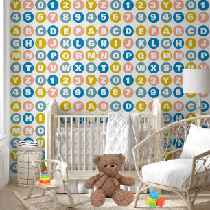Kinder Schattigee alfabet- en nummerleerpatroon Behang
