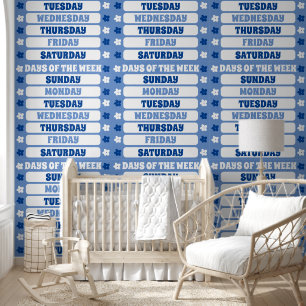 Kinder Schattigee Blauwe Dagen van de Week Leerpat Behang