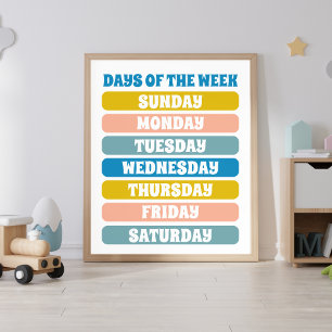Kinder Schattigee dagen van de week leren kinderda Poster