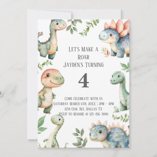 Kinder Schattigee dinosaurus thema verjaardagsfees Kaart (Voorkant)