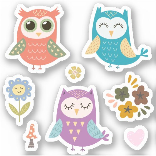 Kinder Schattigee kleurrijke uilen #2 Sticker (Voorkant)