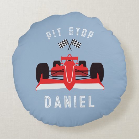Kinder Schattigee raceauto blauw Rond Kussen (Achterkant)