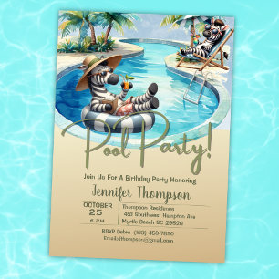 Kinder Schattigee Zebra Safari Pool Party Verjaard Kaart
