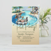 Kinder Schattigee Zebra Safari Pool Party Verjaard Kaart (Staand voorkant)