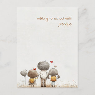 Kinder school met opa briefkaart