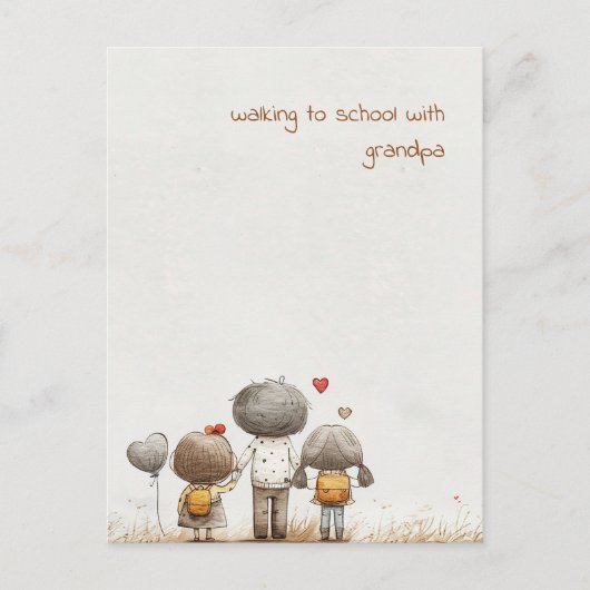Kinder school met opa briefkaart (Voorkant)
