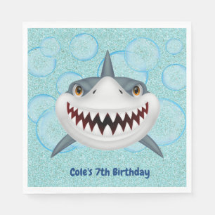 Kinder Shark Aqua Glitter Birthday Party Napkins Servet