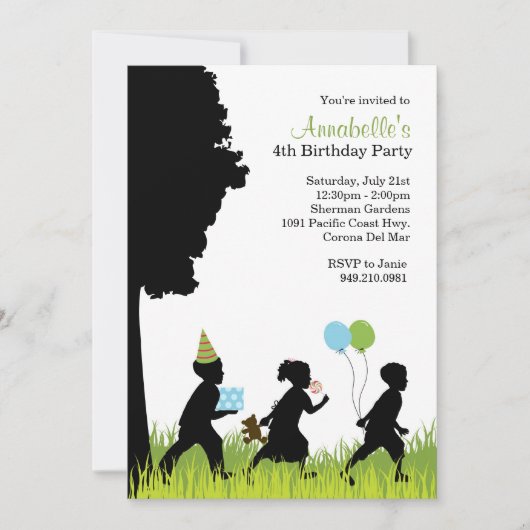 Kinder Silhouette Birthday Party Invitation Kaart (Voorkant)