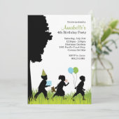 Kinder Silhouette Birthday Party Invitation Kaart (Staand voorkant)