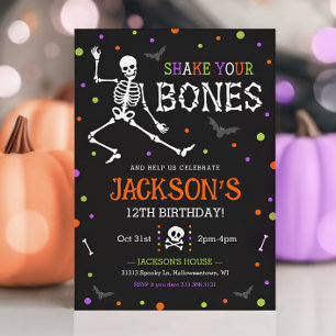Kinder Skeleton Halloween Verjaardagsuitnodiging Kaart