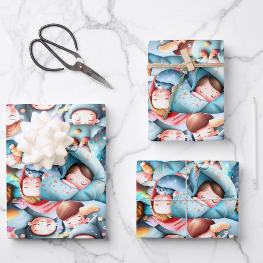 Kinder slaap sluimer sleepover pyjama party inpakpapier vel (Voorkant)