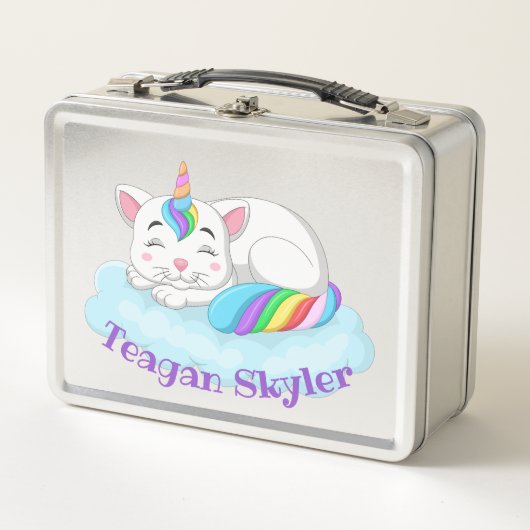 Kinder Slaapend Kat Unicorn Red Lunchbox (Voorkant)