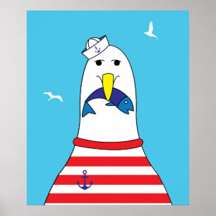 Kinder slaapkamer leuk grappige zeekant meeuw voge poster
