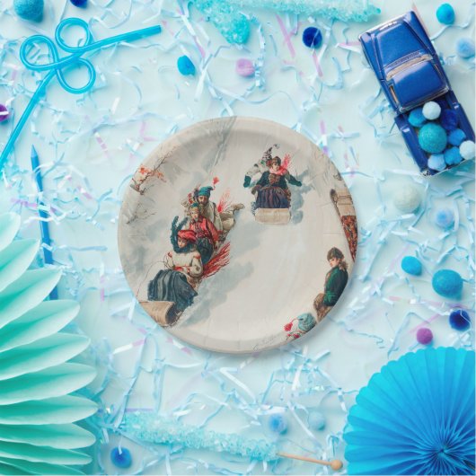 Kinder Sledding Winter Kerstfeest Papieren Bordje (Feest)